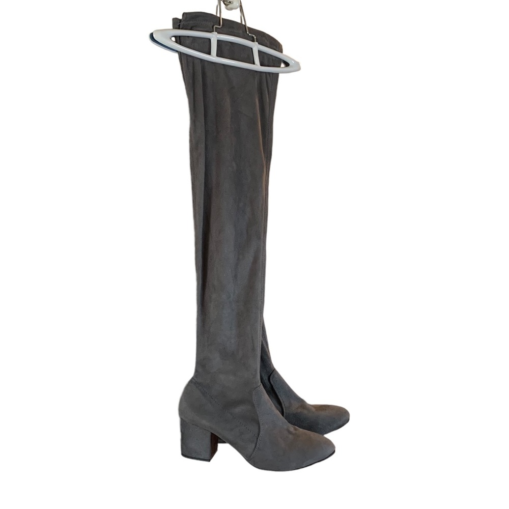 Gray faux suede over the knee boots block 2.5” heel size - Picture 13 of 16